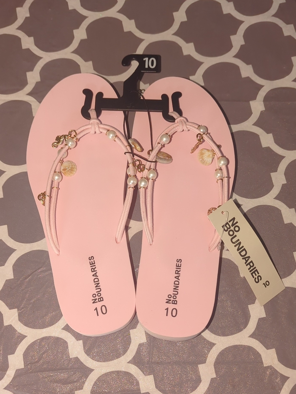 No Boundaries Pink Pearl & Shell Charm Flip Flops